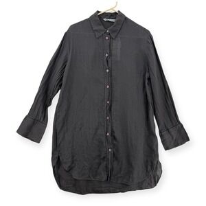 ZARA Sheer Shirt Dress Womens Small Button Front Tunic Top Gray Long Sleeve NWT